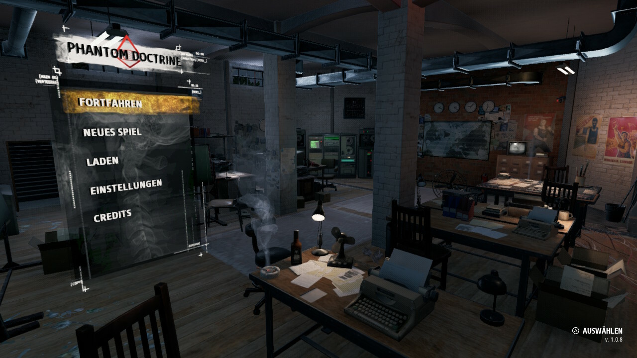 Screenshot vom Hauptmenü des Spiels Phantom Doctrine.